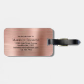 Roze Rose Goud Geborsteld Metalen Script Monogram Bagagelabel (Achterkant horizontaal)