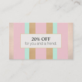 Roze Rose Goud Gestreepte Salon Verwijzingskorting Aanbevelingskaartje