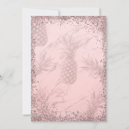 Roze Rose Goud Glitter Ananas Tropische bruiloft Kaart (Achterkant)