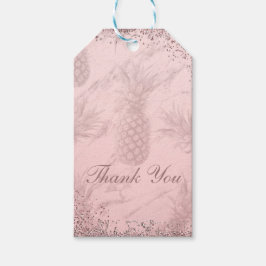 Roze Rose Goud Glitter Ananas Tropische gunst Cadeaulabel