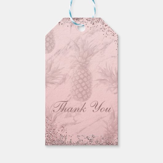 Roze Rose Goud Glitter Ananas Tropische gunst Cadeaulabel (Voorkant)