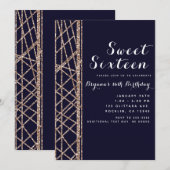 Roze Rose Goud Glitter & Blauw Glam Verjaardagsfee Kaart (Voorkant / Achterkant)