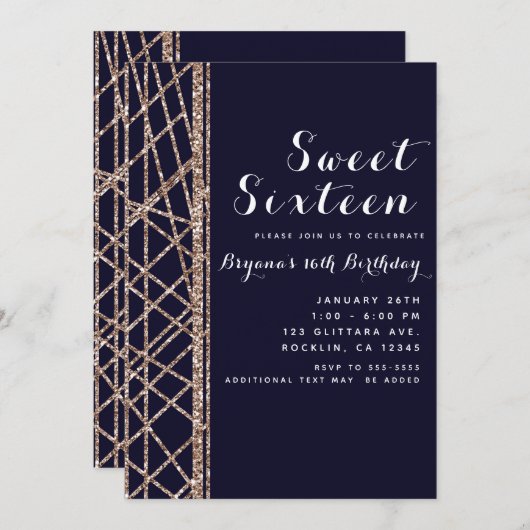 Roze Rose Goud Glitter & Blauw Glam Verjaardagsfee Kaart (Voorkant / Achterkant)