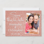 Roze Rose Goud Glitter Bruiloft Save the Date (Voorkant)