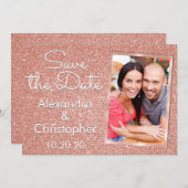 Roze Rose Goud Glitter Bruiloft Save the Date (Voorkant / Achterkant)