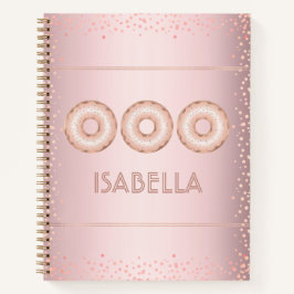 Roze rose goud glitter donuts naam moderne girly notitieboek