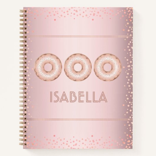 Roze rose goud glitter donuts naam moderne girly notitieboek (Voorkant)