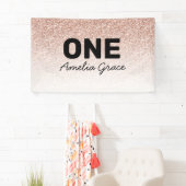Roze Rose Goud Glitter Eerste Verjaardag Een Naam Spandoek (Insitu)