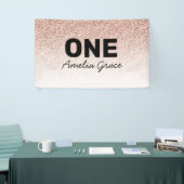 Roze Rose Goud Glitter Eerste Verjaardag Een Naam Spandoek (Beurs)