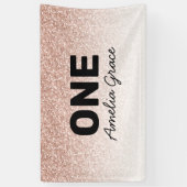 Roze Rose Goud Glitter Eerste Verjaardag Een Naam Spandoek (Verticaal)