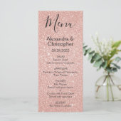 Roze Rose Goud Glitter en Sparkle Bruiloft Menu (Staand voorkant)