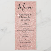 Roze Rose Goud Glitter en Sparkle Bruiloft Menu (Voorkant)