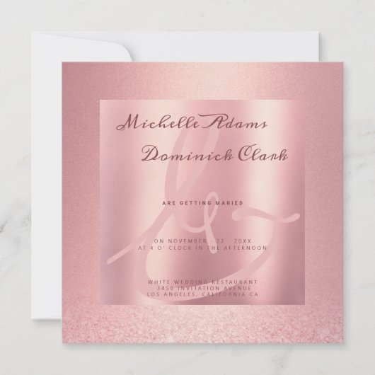 Roze rose goud glitter gradient ampers en bruiloft kaart (Voorkant)