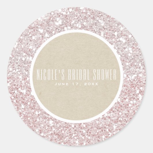 Roze Rose Goud Glitter Kraft Elegante Trouwgunst Ronde Sticker (Voorkant)