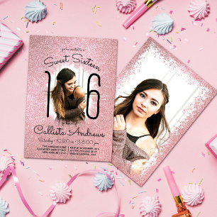 Roze Rose Goud Glitter Ombre Halo Foto Zoet 16 Kaart