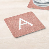 Roze Rose Goud Glitter & Sparkle Monogram Verjaard Kartonnen Onderzetters (Schuin)
