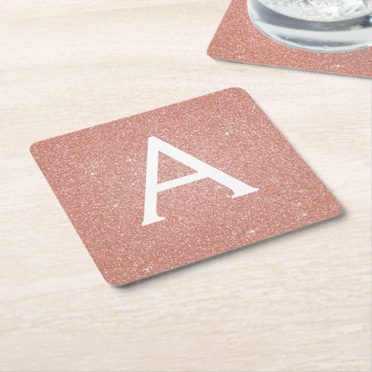 Roze Rose Goud Glitter & Sparkle Monogram Verjaard Kartonnen Onderzetters (Schuin)
