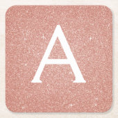 Roze Rose Goud Glitter & Sparkle Monogram Verjaard Kartonnen Onderzetters (Voorkant)