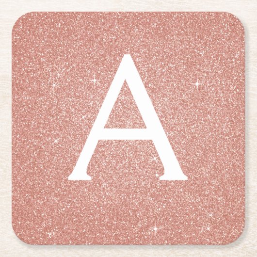 Roze Rose Goud Glitter & Sparkle Monogram Verjaard Kartonnen Onderzetters (Voorkant)