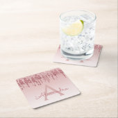 Roze Rose Goud Glitter & Sparkle Monogram Verjaard Kartonnen Onderzetters (Insitu)