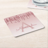 Roze Rose Goud Glitter & Sparkle Monogram Verjaard Kartonnen Onderzetters (Schuin)