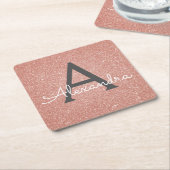 Roze Rose Goud Glitter & Sparkle Monogram Verjaard Kartonnen Onderzetters (Schuin)