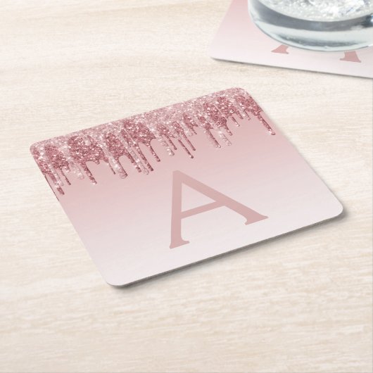 Roze Rose Goud Glitter & Sparkle Monogram Verjaard Kartonnen Onderzetters (Schuin)