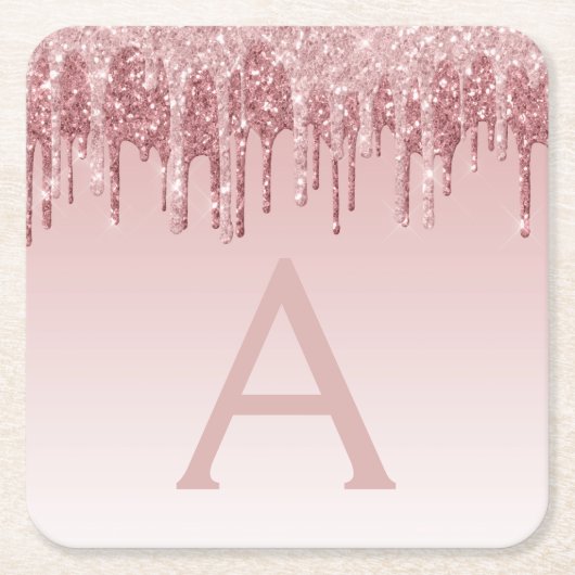 Roze Rose Goud Glitter & Sparkle Monogram Verjaard Kartonnen Onderzetters (Voorkant)