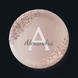 Roze Rose Goud Glitter & Sparkle Monogram Verjaard Papieren Bordje<br><div class="desc">Blush Pink - Roos Gold Faux Ombre Glitter en Sparkle Elegant Verjaardag of vrijgezellenfeest Chic Luxe Borden. Deze Wedding, Vrijgezellenfeest of Sweet 16 (Sixteen), 1e, 13e, 15e, 16e, 18e, 21e, 30e, 40e, 50e, 60e, 70e, 80e, 90e of 100e Women's Birthday Party Borden kunnen worden aangepast om uw initiaal en voornaam...</div>
