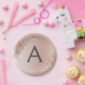 Roze Rose Goud Glitter & Sparkle Monogram Verjaard Papieren Bordje (Feest)