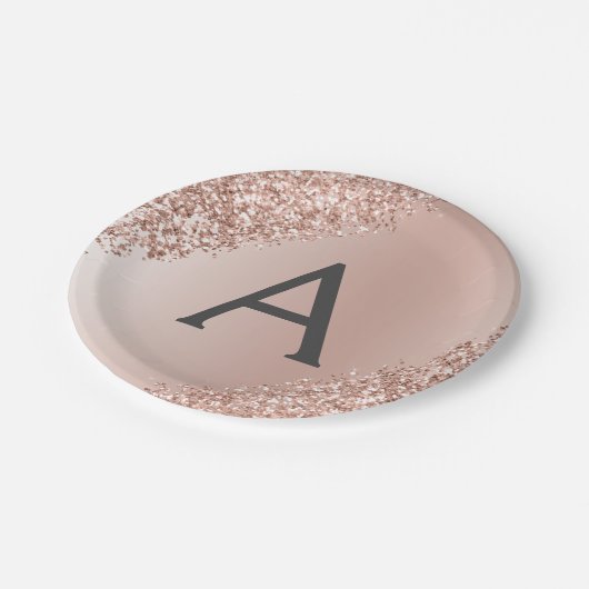 Roze Rose Goud Glitter & Sparkle Monogram Verjaard Papieren Bordje (Gekanteld)