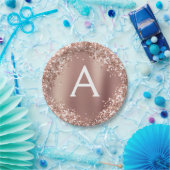 Roze Rose Goud Glitter & Sparkle Monogram Verjaard Papieren Bordje (Feest)