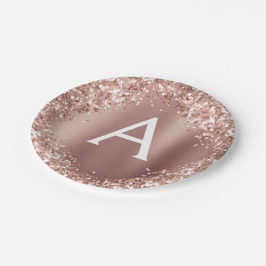 Roze Rose Goud Glitter & Sparkle Monogram Verjaard Papieren Bordje (Gekanteld)