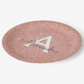 Roze Rose Goud Glitter & Sparkle Monogram Verjaard Papieren Bordje (Gekanteld)
