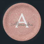 Roze Rose Goud Glitter & Sparkle Monogram Verjaard Papieren Bordje<br><div class="desc">Roze Rose Gold Faux Glitter en Sparkle Elegant Birthday of Bachelorette Party Borden. Deze bruiloft,  Vrijgezellenfeest of verjaardagsfeestjes Borden kunnen worden aangepast om uw initiaal en voornaam op te nemen. Neem contact op met de ontwerper voor aangepaste overeenkomende items.</div>