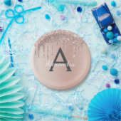 Roze Rose Goud Glitter & Sparkle Monogram Verjaard Papieren Bordje (Feest)