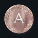 Roze Rose Goud Glitter & Sparkle Monogram Verjaard Papieren Bordje<br><div class="desc">Roze Rose Gold Faux Glitter en Sparkle Metallic Folie Elegante verjaardag of vrijgezellenfeest Borden. Deze Borden voor bruiloft,  Vrijgezellenfeest of verjaardagsfeest kunnen worden aangepast om uw initiaal en voornaam op te nemen. Neem contact op met de ontwerper voor aangepaste overeenkomende items.</div>