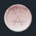 Roze Rose Goud Glitter & Sparkle Monogram Verjaard Papieren Bordje<br><div class="desc">Blush Pink - Roos Gold Faux Dripping Glitter en Sparkle Elegant Birthday of Bachelorette Party Borden. Deze Borden voor bruiloft,  Vrijgezellenfeest of verjaardagsfeest kunnen worden aangepast om uw initiaal en voornaam op te nemen. Neem contact op met de ontwerper voor aangepaste overeenkomende items.</div>