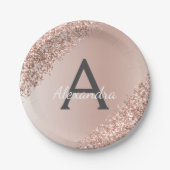 Roze Rose Goud Glitter & Sparkle Monogram Verjaard Papieren Bordje (Voorkant)