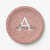Roze Rose Goud Glitter & Sparkle Monogram Verjaard Papieren Bordje (Voorkant)