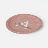 Roze Rose Goud Glitter & Sparkle Monogram Verjaard Papieren Bordje (Gekanteld)