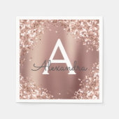 Roze Rose Goud Glitter & Sparkle Monogram Verjaard Servet (Voorkant)