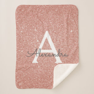 Roze Rose Goud Glitter & Sparkle Monogram Verjaard Sherpa Deken