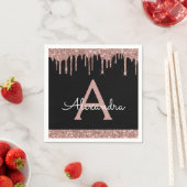 Roze Rose Goud Glitter Zwart Monogram Verjaardag Servet (Insitu)