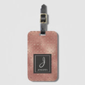 Roze Rose Goud Harten Patroon Elegant Monogram Bagagelabel (Voorkant (verticaal))