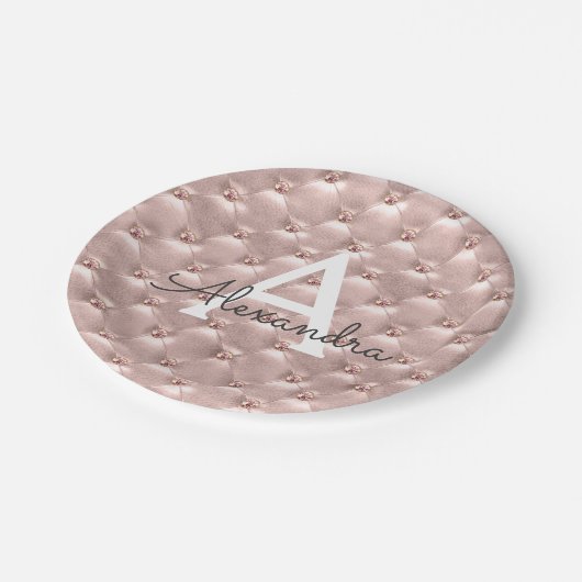 Roze Rose Goud  Juweel Monogram Verjaardag Papieren Bordje (Gekanteld)