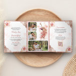 Roze Rose Goud Kant Bloemen Indiase Peacock Bruilo Drieluik Uitnodiging<br><div class="desc">Verras uw gasten met deze elegante huwelijksuitnodiging met een prachtige pauw en prachtige bloemen met QR-code voor online RSVP of locatie. Voeg eenvoudig uw evenementgegevens toe aan deze gebruiksvriendelijke sjabloon en versier deze kaart met uw favoriete foto's om er een unieke gepersonaliseerde one-of-a-kind-uitnodiging van te maken.</div>