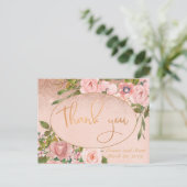 Roze Rose Goud Koper Dank u bruiloft Bloemen Briefkaart (Staand voorkant)