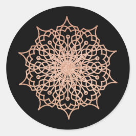 Roze Rose Goud Liz Mandala Zwart Ronde Sticker