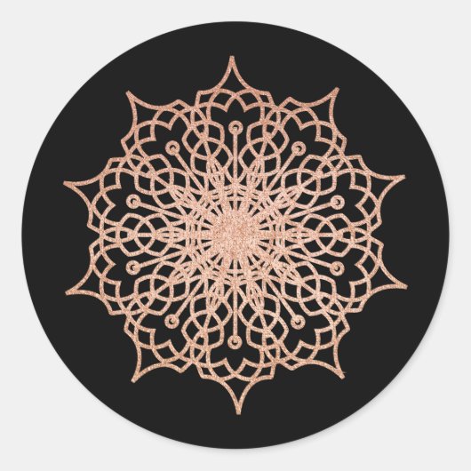 Roze Rose Goud Liz Mandala Zwart Ronde Sticker (Voorkant)